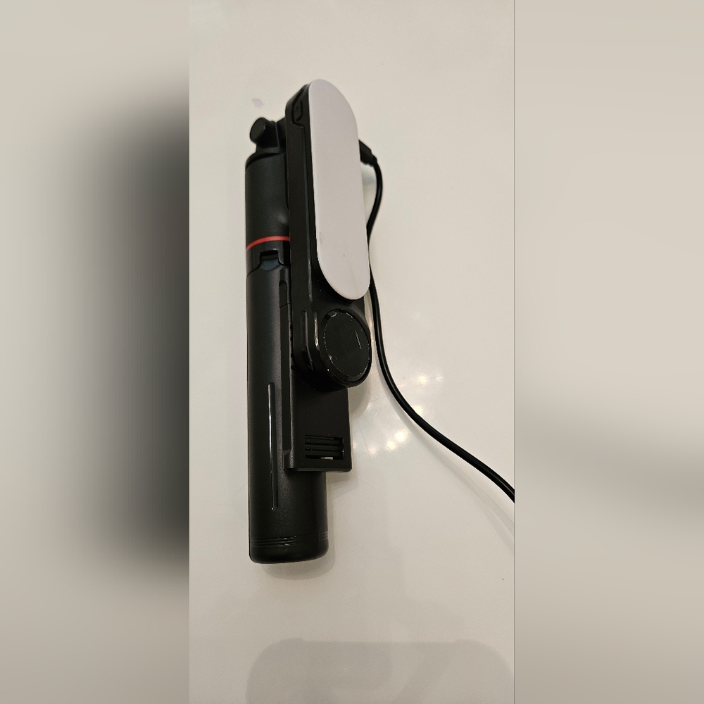 Black and White Selfie Stick with Wired Connection And Light